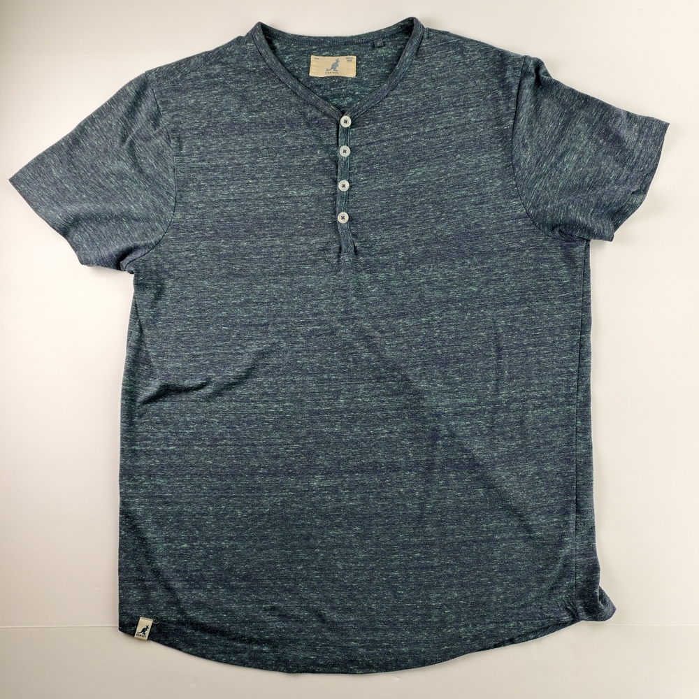 Kangol Blue-Green Heather Henley T-Shirt Men’s M Casual Soft Knit Tee